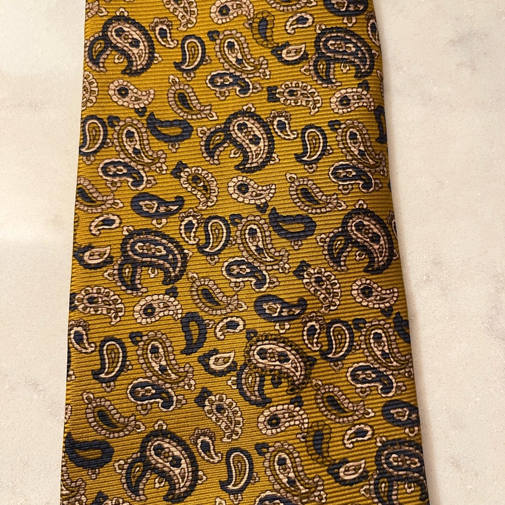 VTG Christian Dior Silk Paisley Tie Mustard Gold Vintage luxury designer - Picture 6 of 8
